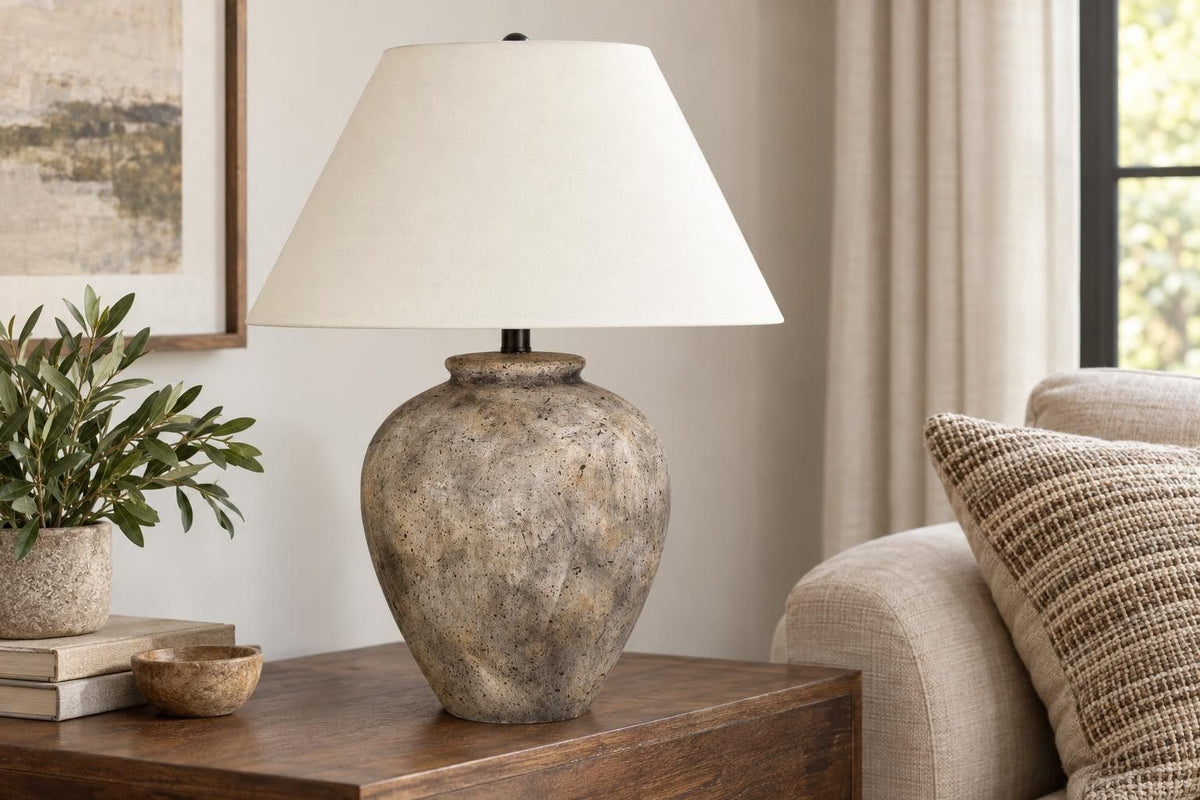 Earthen Stillness - 26 X 19 - Ceramic Table Lamp (Set of 2) - Weathered Stone