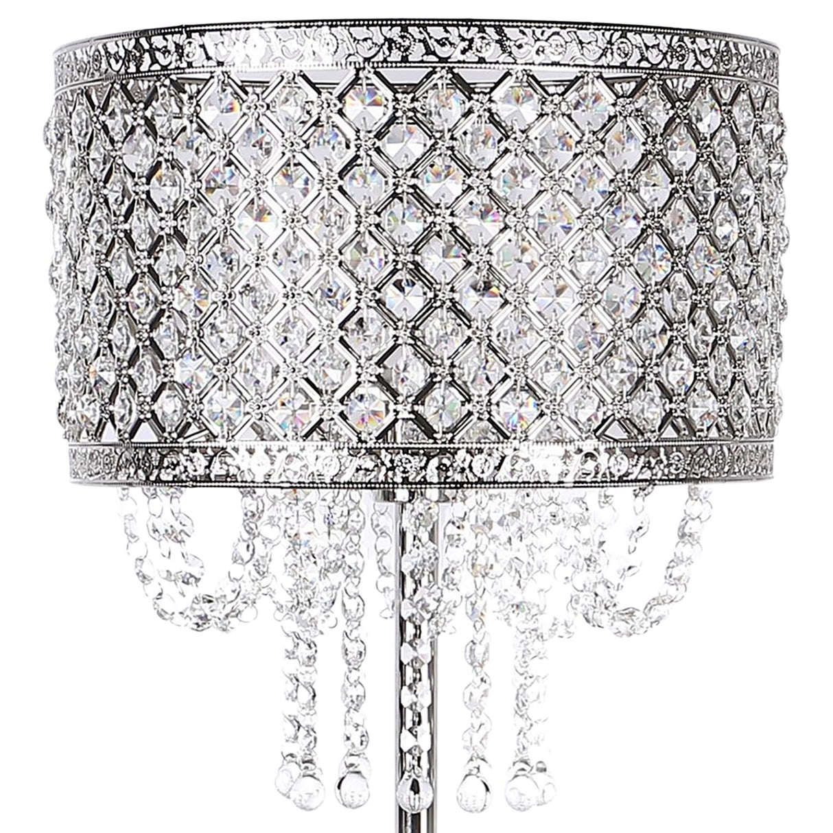 "Crystal Elegance I" Metal Floor Lamp - Polished Nickel / Clear Crystal