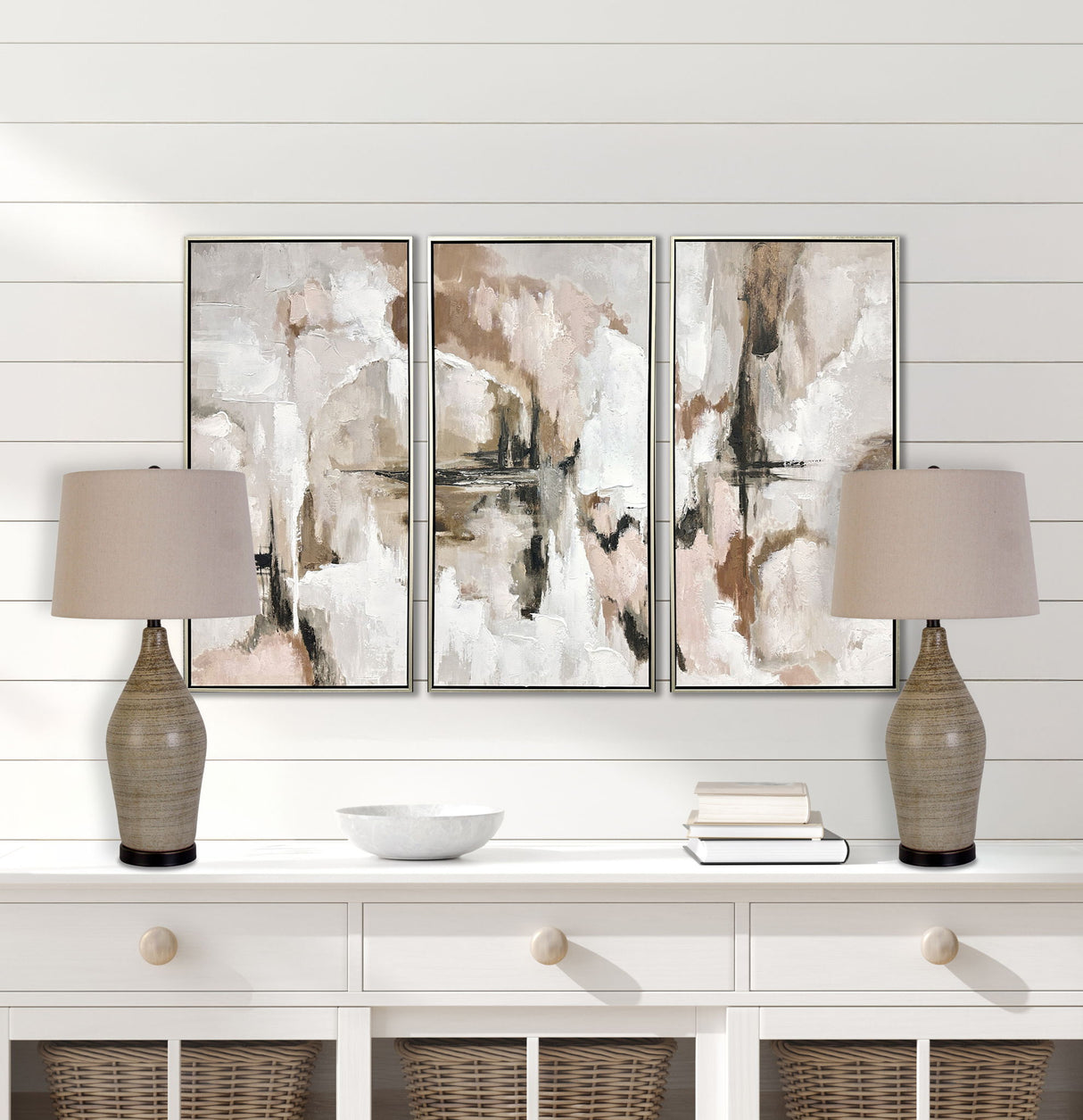 "Serene Stone" Ceramic Table Lamp (Set of 2) - Natural Finishes/Matte Black