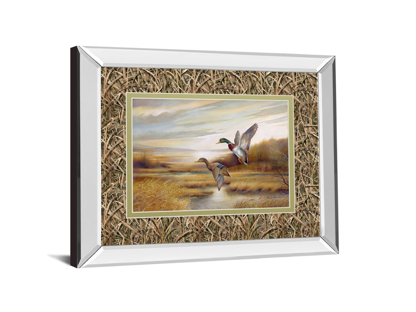 34x40 Mallards By Ruanne Manning And Mossy Oak Native Living - Mirror Framed Print Wall Art - Light Brown