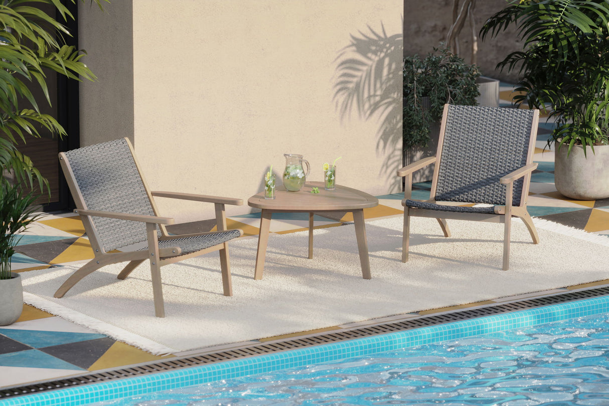 Radius - 3 Piece Outdoor (2 Chairs & End Table) - Gray