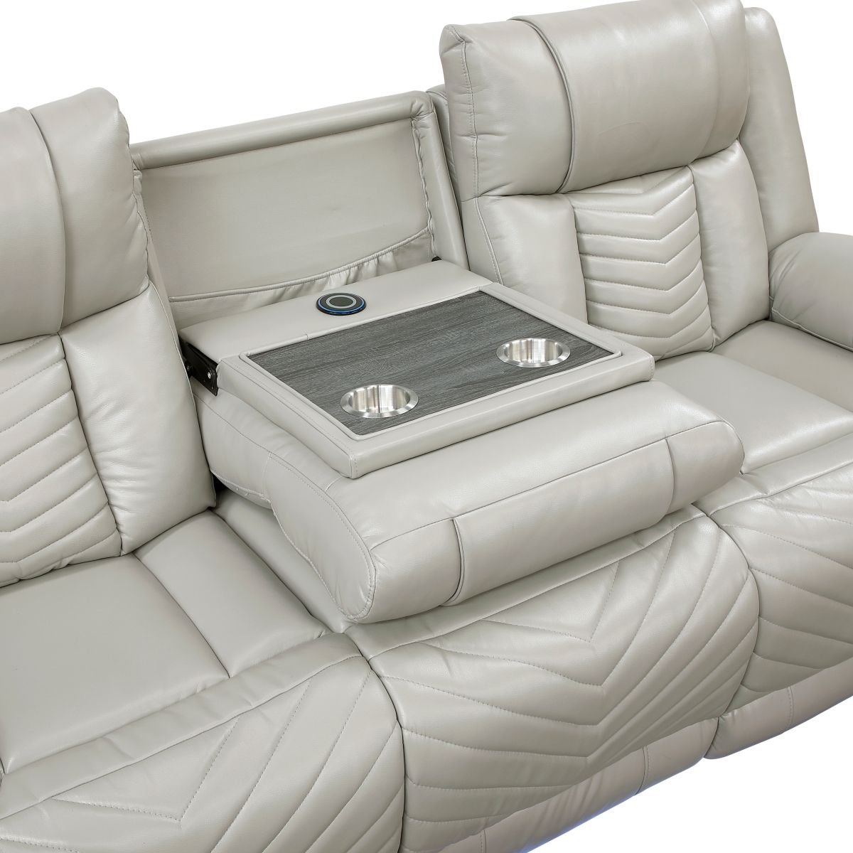 Huron - Power Double Reclining Sofa With Center Drop-Down Cup Holders, Wireless Charger, Magazine Bag, LED And Charging Ports