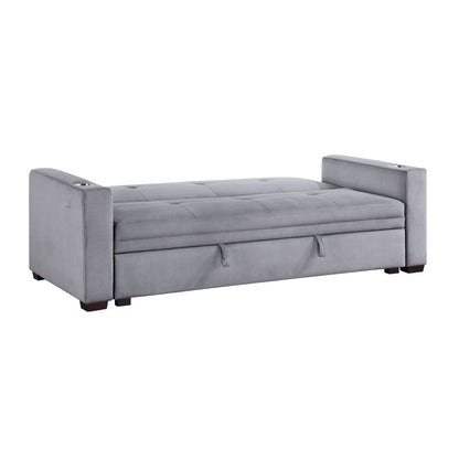 Grady - Convertible Sofa With Hidden Storage, Cup Holders And Charging Ports - Gray