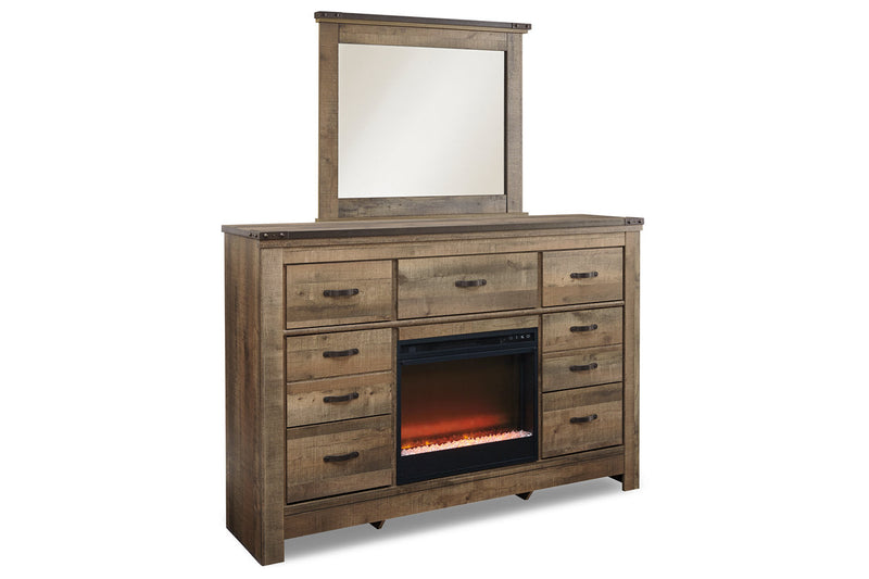 Trinell Dresser and Mirror with Fireplace